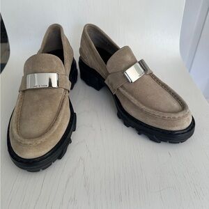 rag & bone Tan Suede Loafers with Silver Accent